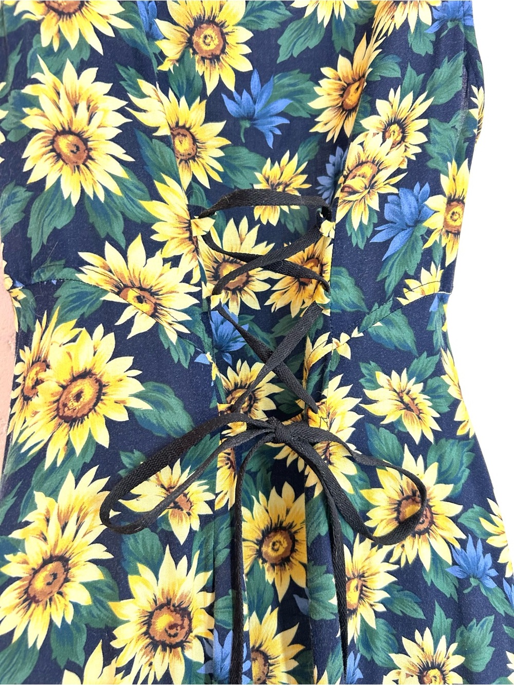 90s Vintage Sunflower Print Sleeveless Maxi Dress Size M Grunge Boho - Picture 5 of 11